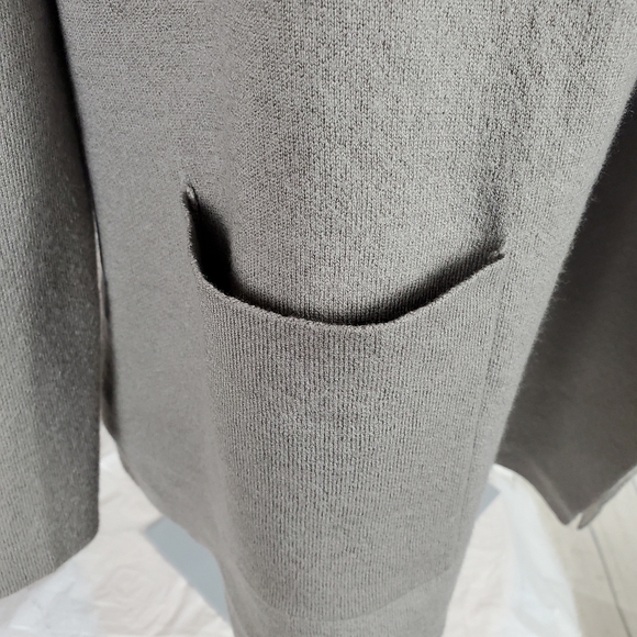 Babaton Fine Merino Wool Cardigan Shawl Collar Taupe Cream Patch Pockets XS - Picture 5 of 10